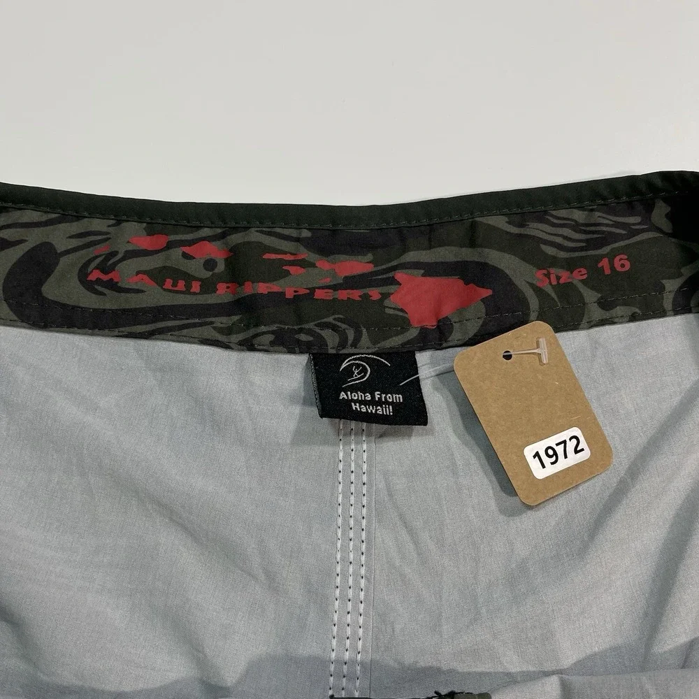 Maui Rippers Board Shorts Mens Size 16 Green Wave Surf Swim Trunks Cargo Pocket